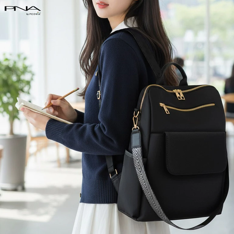 Peonia PNA DOTTY Water Resistant tas ransel wanita import korea style Punggung Kantor Kerja Sekolah Kuliah Laptop 13 inch Outdoor