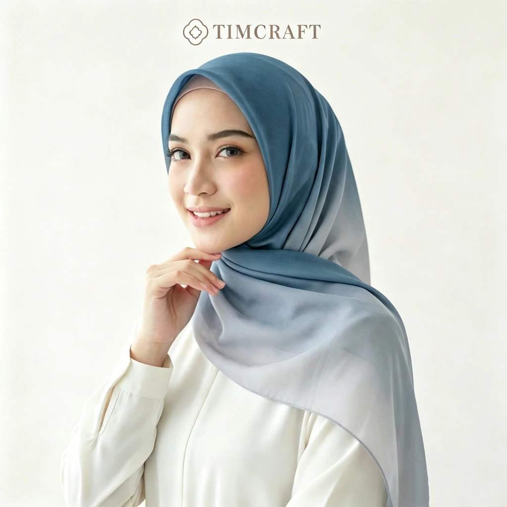 Timcraft Hijab Segi Empat Premium Voal Gradasi Two Tone Laser Cut 110x110
