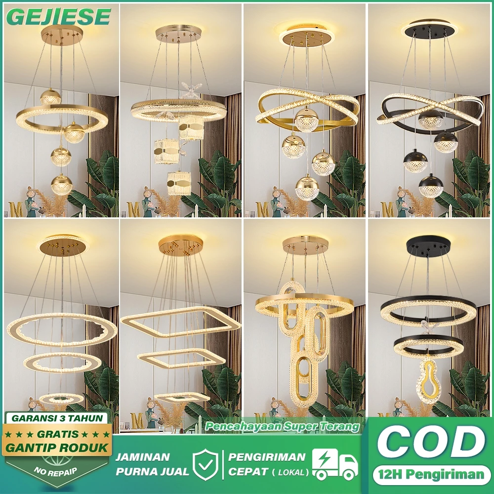 GEJIESE Lampu Gantung Kristal Modern 72W LED 3Warna Dapat Disesuaikan Lampu Gantung Ruang Tamu Hias